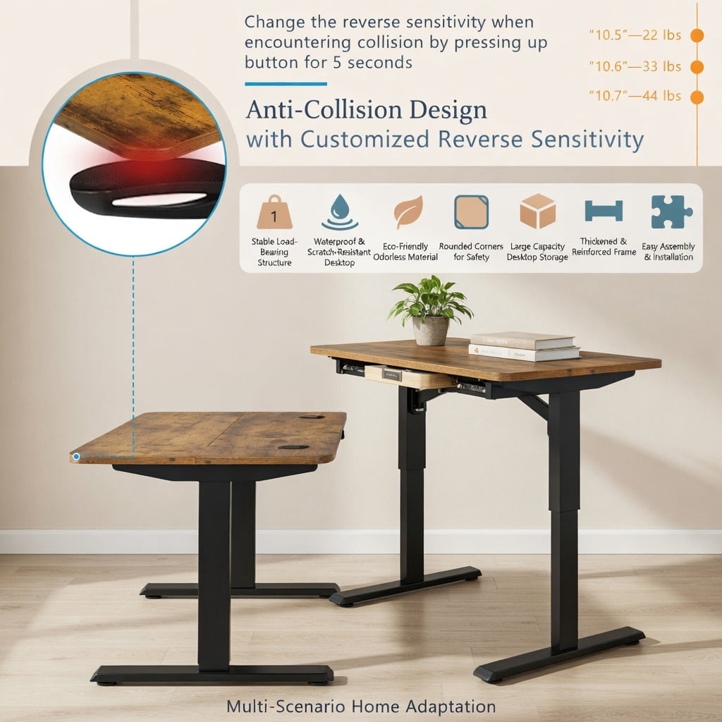 Demi Bonn 48" Electric Height Adjustable Standing Desk with Control Panel, Small Home Office Desk Study Writing Table, Brown