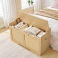 thumbnail image 5 of HOOBRO 39.4" Long Storage Chest, Large Storage Box, Toy Chest with Faux Rattan Decoration, Toy Box Organizer, Shoe Bench, with Safety Hinge and U-Shaped Cutouts, Living Room NL82CW01, 5 of 10