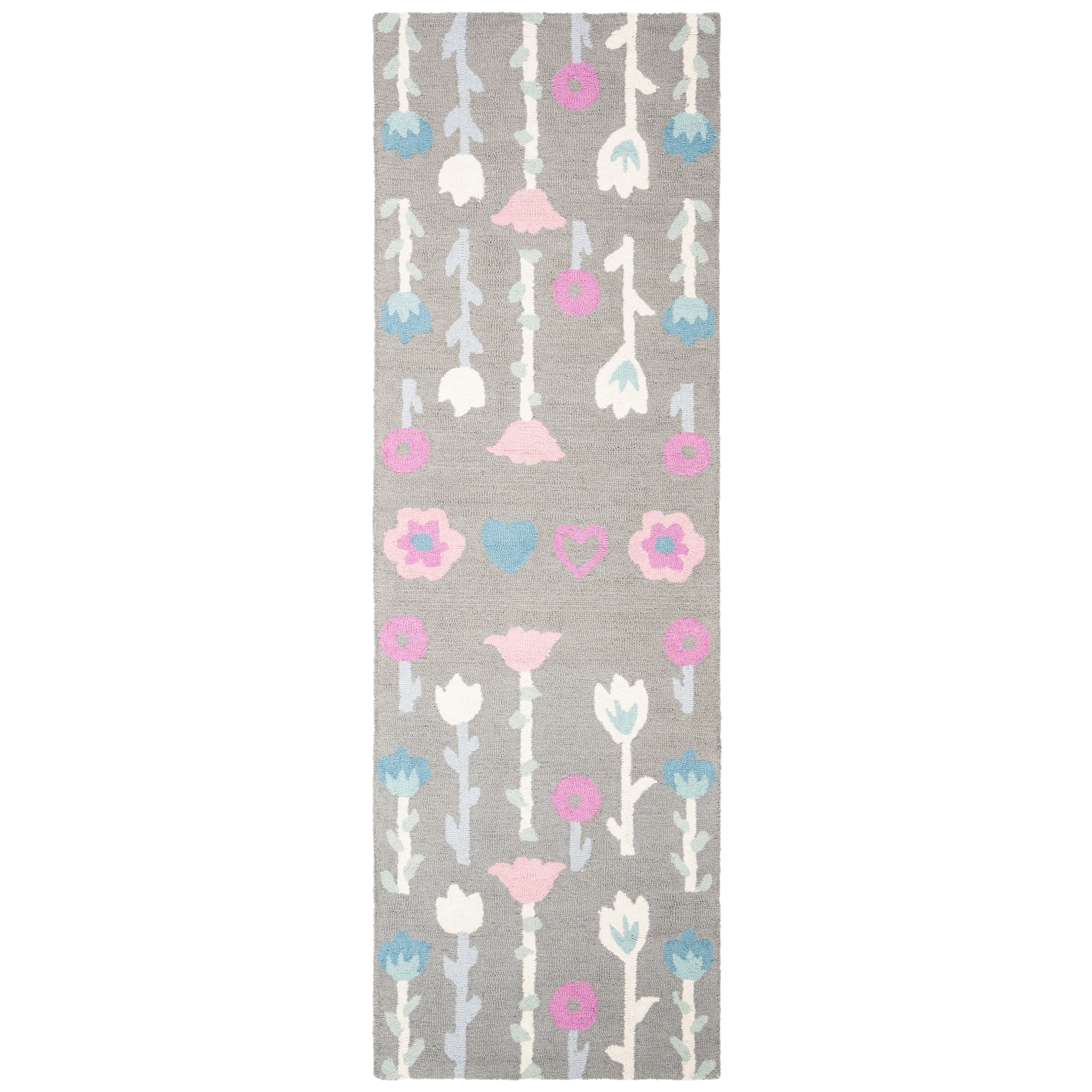 SAFAVIEH Kids Antoinette Floral Wool Runner Rug, Grey/Pink, 2'6" x 8'