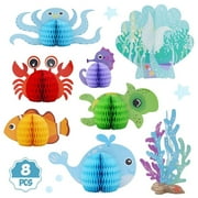 LNKOO 8 Pieces Ocean Sea Animal Honeycomb Centerpiece Sea Creature Honeycomb Decoration Ocean Themed Table Honeycomb Fish Mermaid Honeycomb for Birthday Baby Shower Party Supply