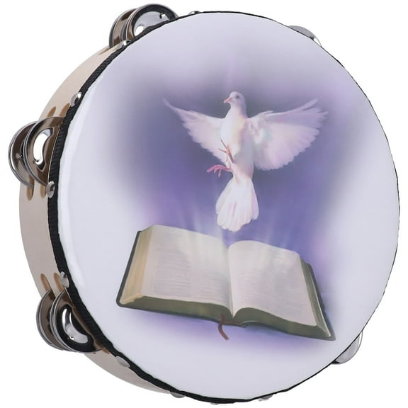 Dove Bible Double Row Jingle Tambourine for Adults, Wooden Handbell Hand Clap Drum Percussion Instrument Music Percussion Musical Instrument Handbell Clap Drum[A]