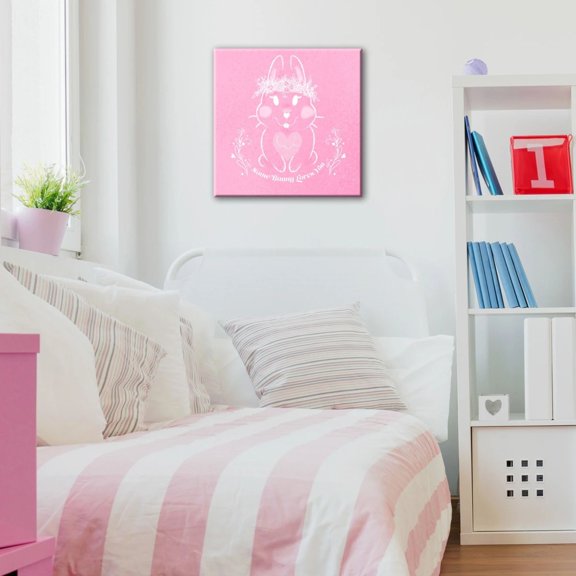 Crafted Creations Some Bunny Loves You Canvas Wall Art - 16" x 16" - Pink and White S