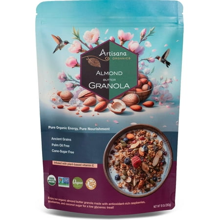 Organic Artisana Almond Granola STF9 - Gluten-Free, Vegan, Low Glycemic, Organic, Palm Oil-Free, Ancient Grains with Plant-Based Vitamin E, 10 oz