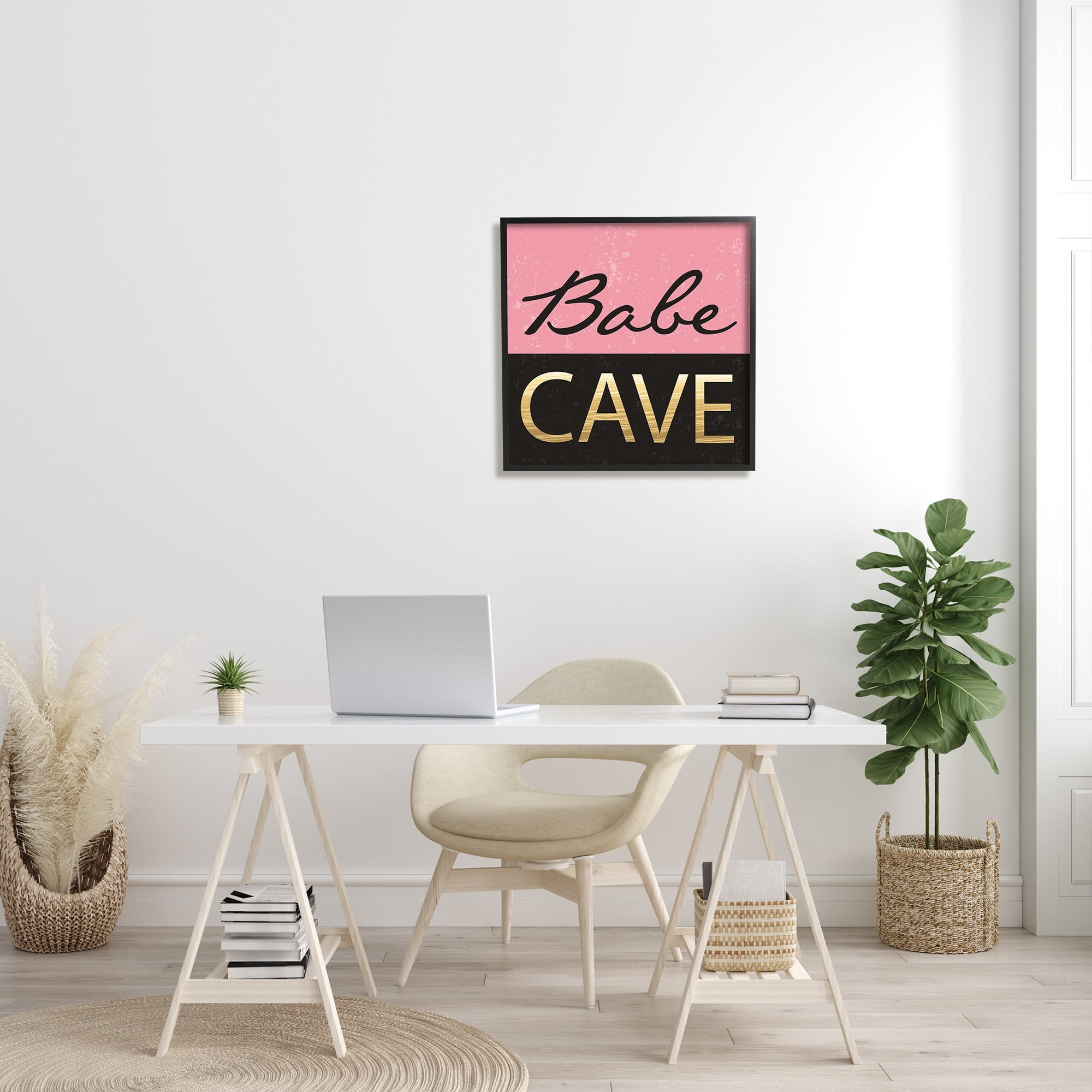 Stupell Industries Babe Cave Pink and Gold Graphic Art Black Framed Art Print Wall Art, 24x24, by ND Art