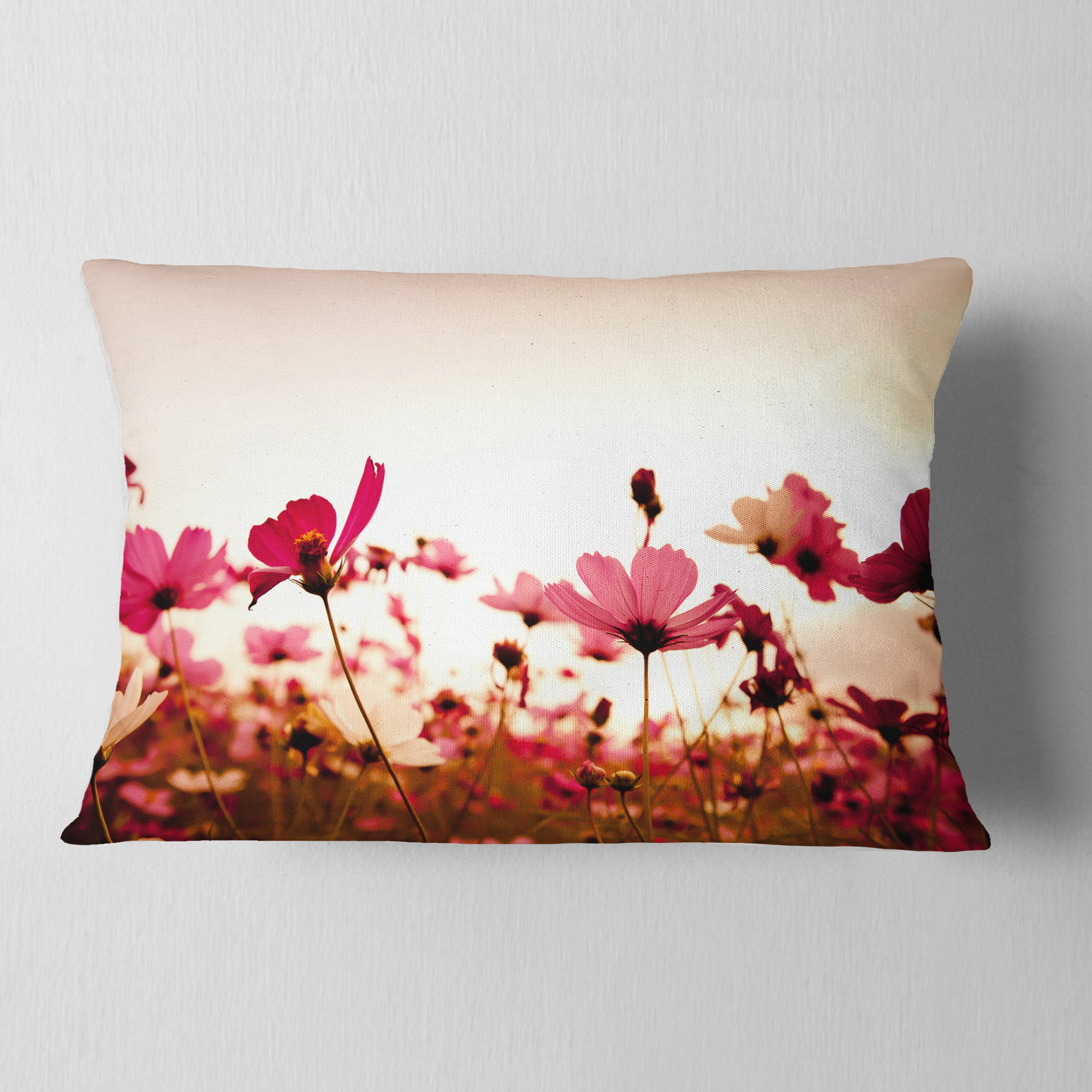 Designart Cosmos Flowers on Pink Background - Floral Throw Pillow - 12x20