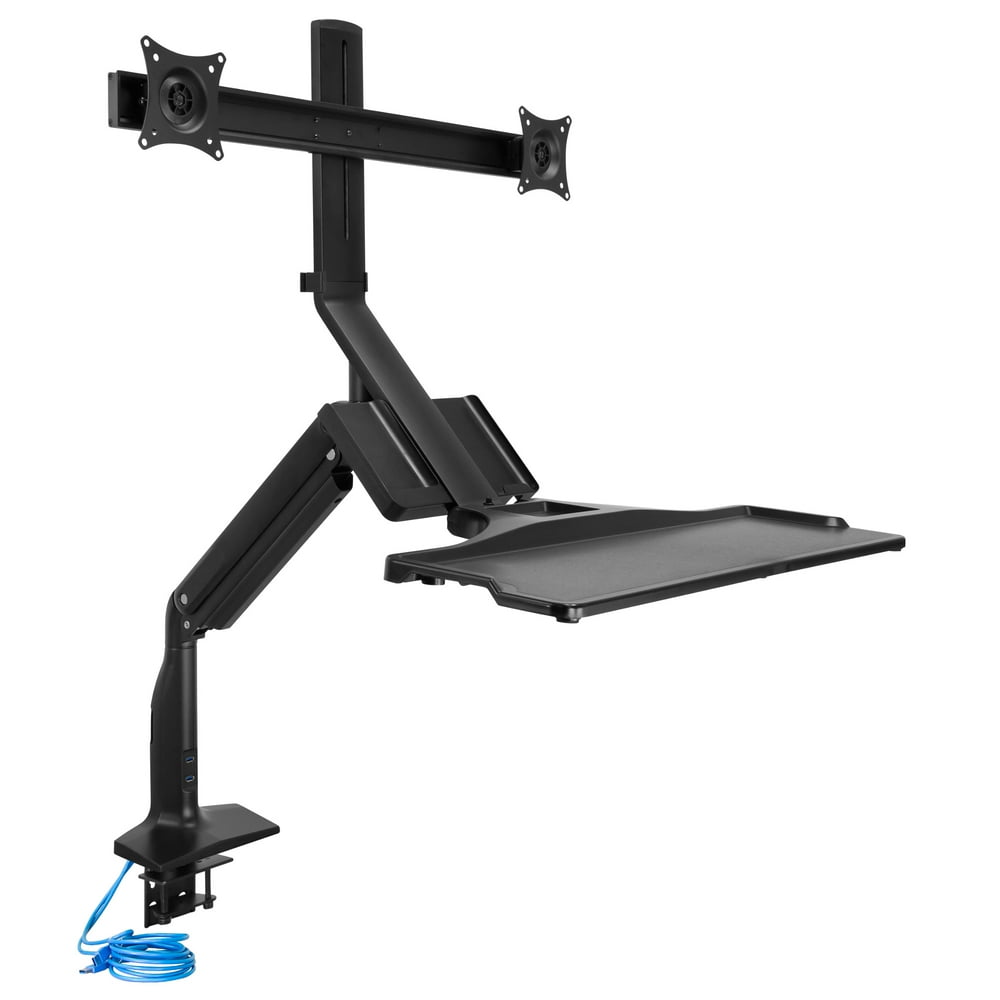 MountIt! Height Adjustable Sit Stand Computer Workstation Dual