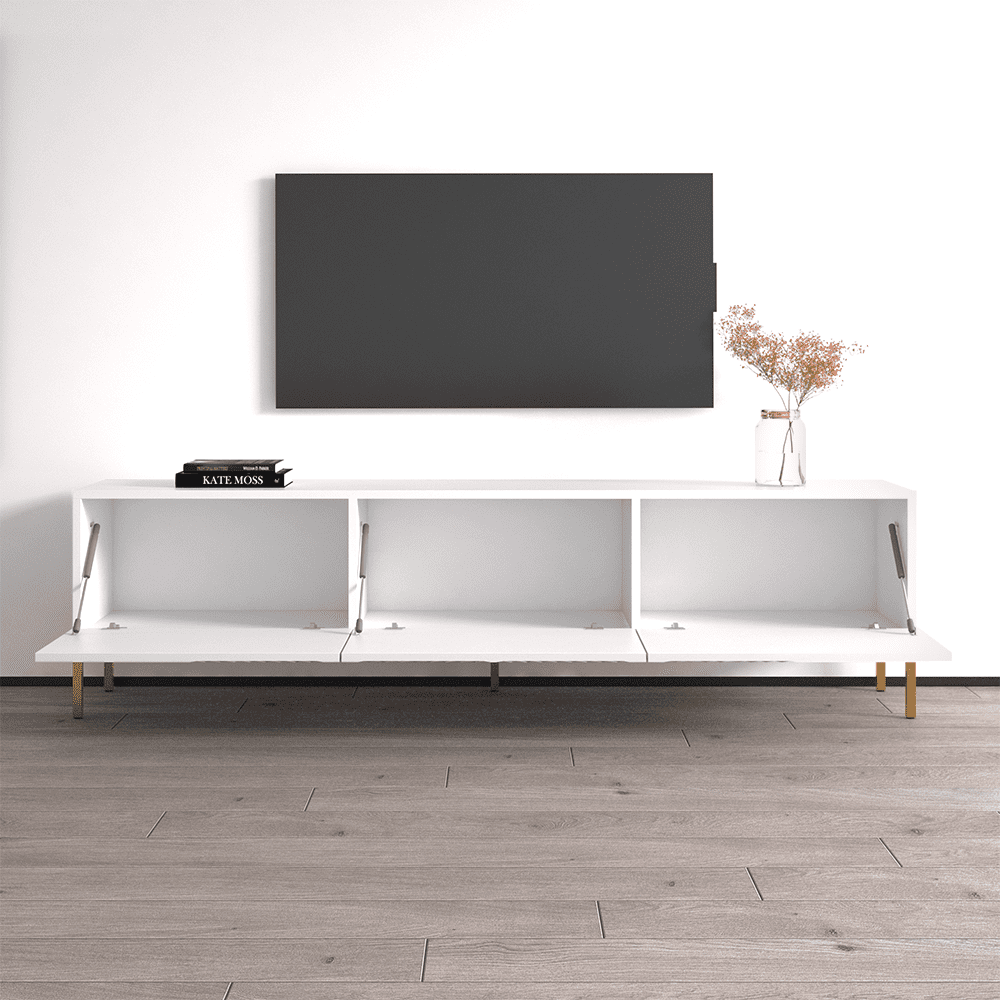 Exito 01 TV Stand for TVs up to 85", Mid-Century Modern High Gloss 75" Entertainment Center, TV Media Console with Storage Cabinets