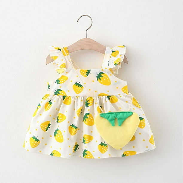 XZNGL Toddler Girl Summer Dress Toddler Child Baby Girl Summer Cute Strawberry Print Dress Small Satchel Baby Girl Party Dress Baby Girl Dress