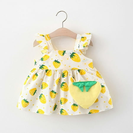 

Toddler Child Baby Girl Summer Cute Strawberry Print Dress + Small Satchel