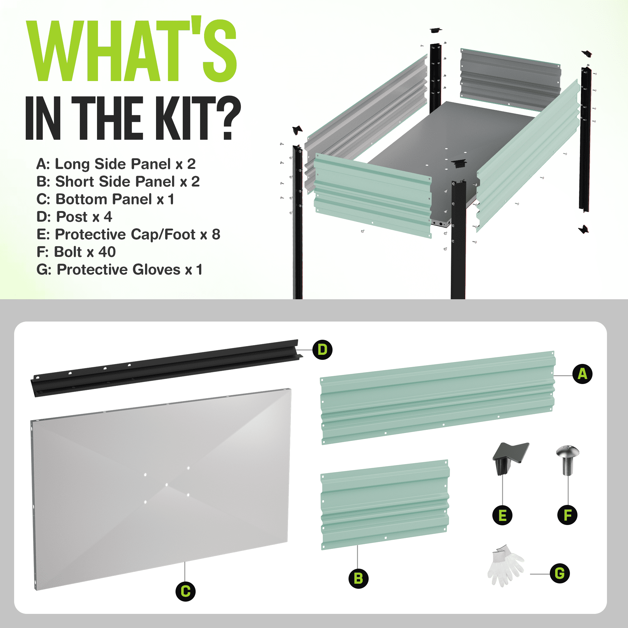 WORKPRO 48x24x32in Outdoor Galvanized Raised Garden Bed with Legs-Light Green