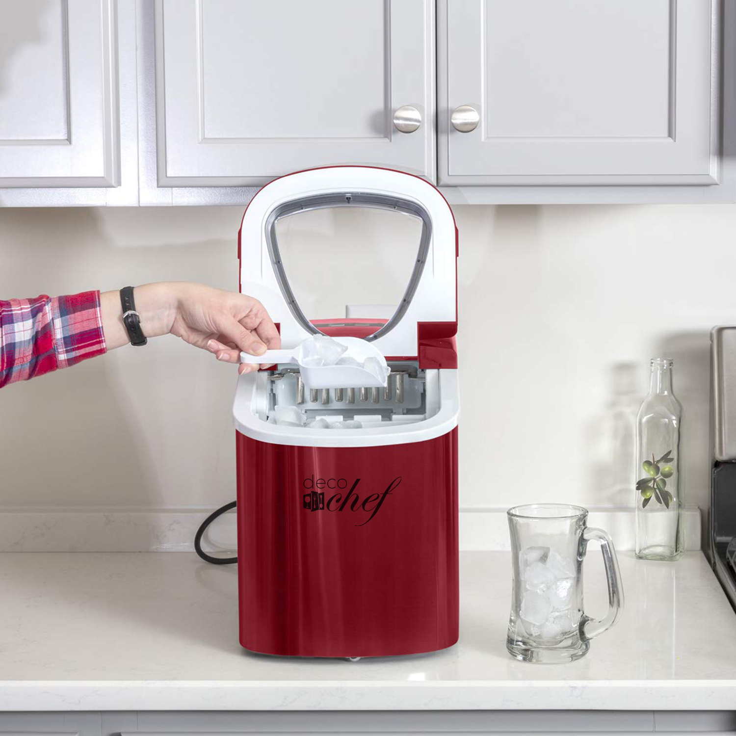 Deco Chef Countertop Portable Ice Maker – 40 Lbs/day – Red/Black – Refurbished – Perfect For Home Or Office
