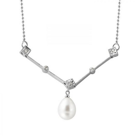 Foreli 0.05CTW Pearl And Diamond 14K White Gold Necklace