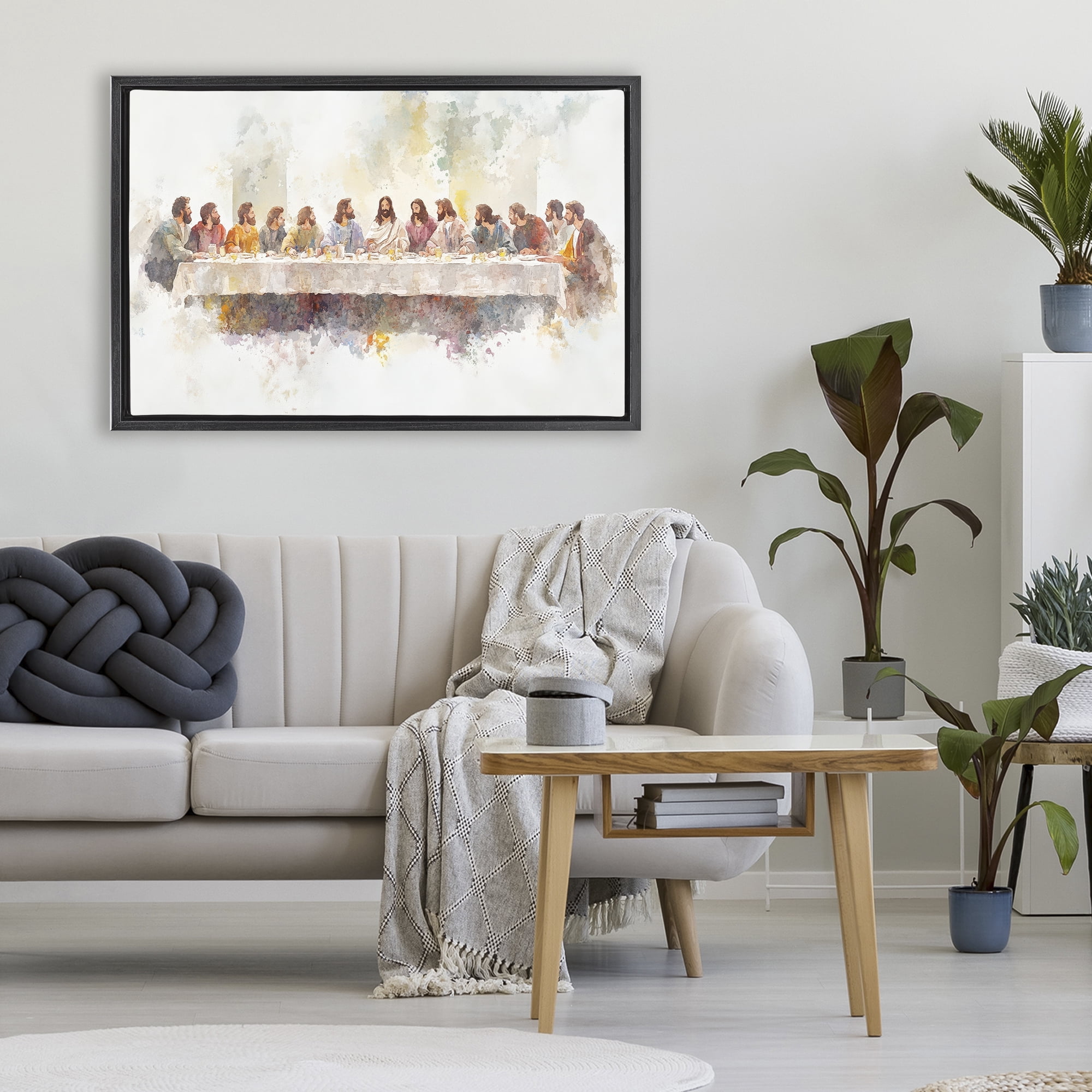 Stupell Industries Watercolor Supper Spirituality Black Framed Floater Canvas Wall Art, design by Petal Prints Design