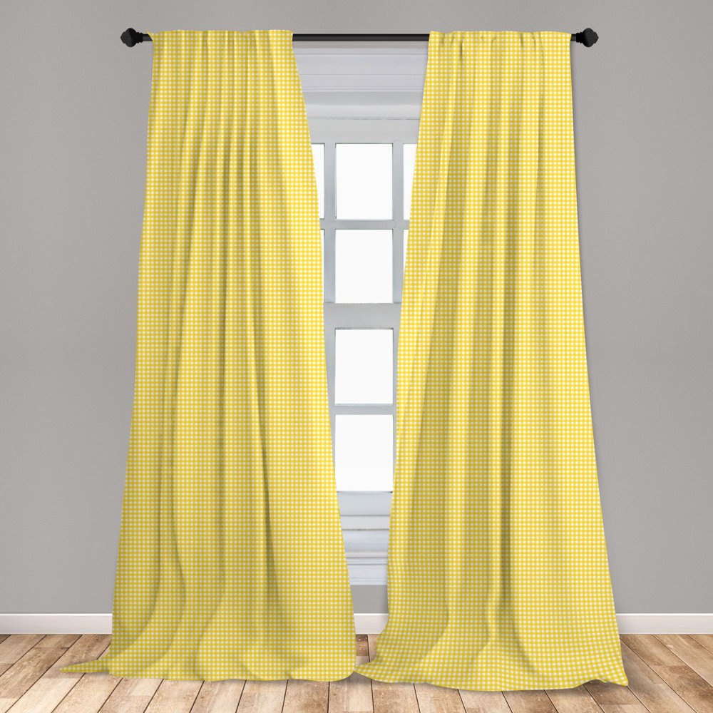 Checkered Curtains 2 Panels Set, Classic English Pattern in Yellow