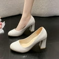 thumbnail image 2 of White Chunky Heel Slip-On Pumps For Women With Round Toe Ideal For Summer Style And Comfortable Use, 2 of 8