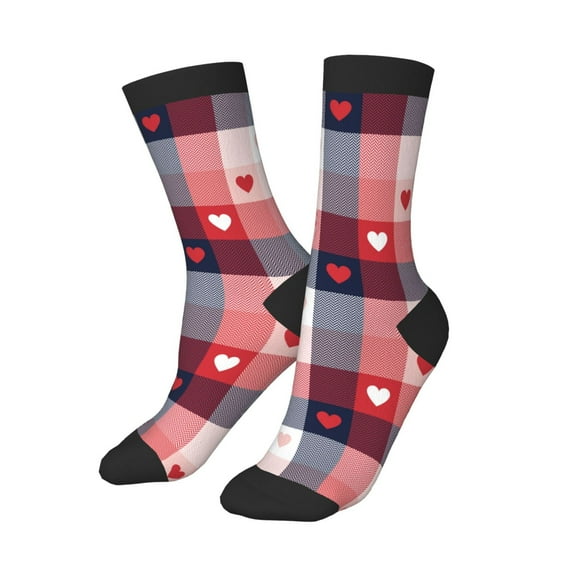 Kids Girls Boys Socks - Red heart plaid A Comfort Breathable Crew Socks for Boys Girls Kids, Soft Athletic Running Socks for Boys Socks 6-10 Years Old