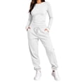 thumbnail image 2 of Chiccall 2 Piece Fall Outfits for Women Stretchy Long Sleeve Crew Neck Crop Top High Waist Drawstring Jogger Pants Matching Lounge Set Tracksuits Set, 2 of 10
