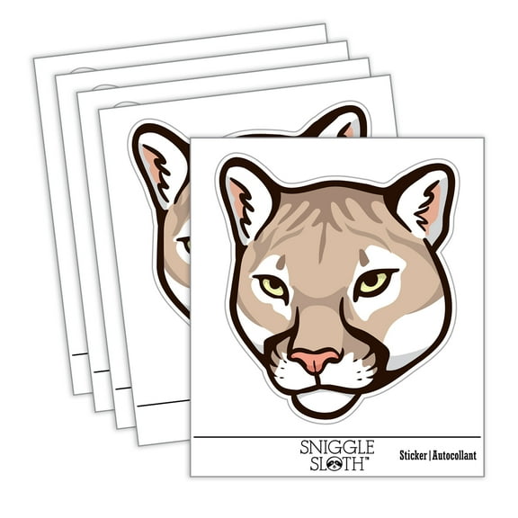 Cougar Head Mountain Lion Car Window Bumper Water Bottle Phone Tablet Laptop Waterproof Vinyl Decal Sticker Set 5-Pack - Gloss Finish - 2.0"