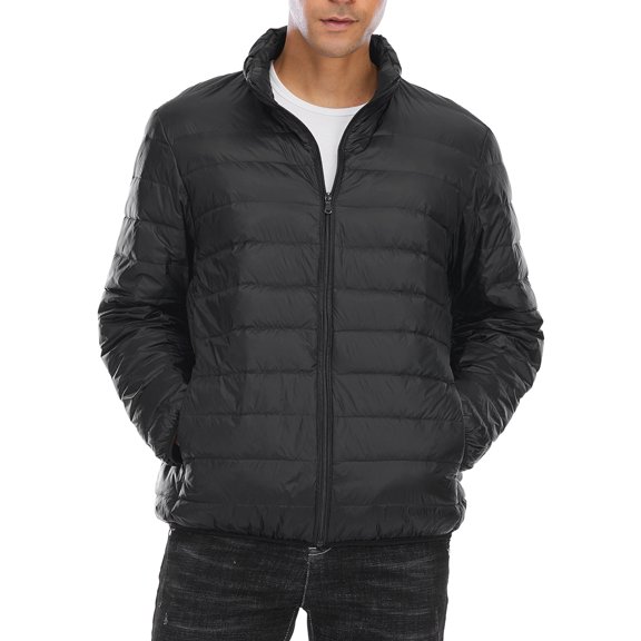 SHCKE Men's Down Jacket Lightweight Puffer Coat Packable Puffer Jacket Winter Warm Down Coat Black 2XL