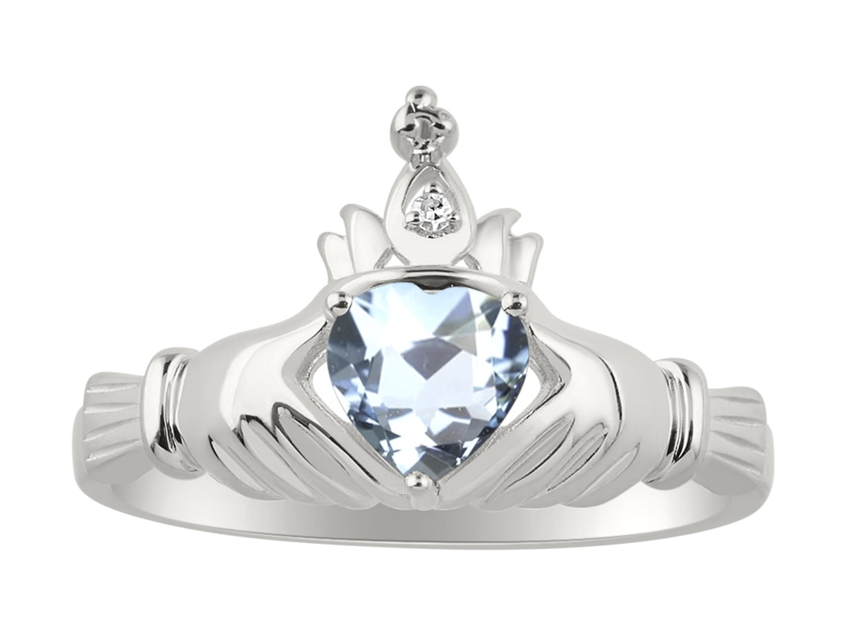 Details about   14k White Gold CZ December Birthstone Claddagh Heart Ring Size 7