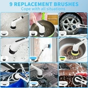 PHANCIR Electric Spin Scrubber, Cordless Shower Cleaning Brush with 9 Replaceable Brush Heads, Adjustable Handle for Bathroom, Tile Floor & Car, White