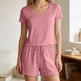 thumbnail image 4 of Womens Pajamas Sets Short Sleeve Tee and Shorts Two Piece Set Trimmed Loungewear Sleepwear, 4 of 7