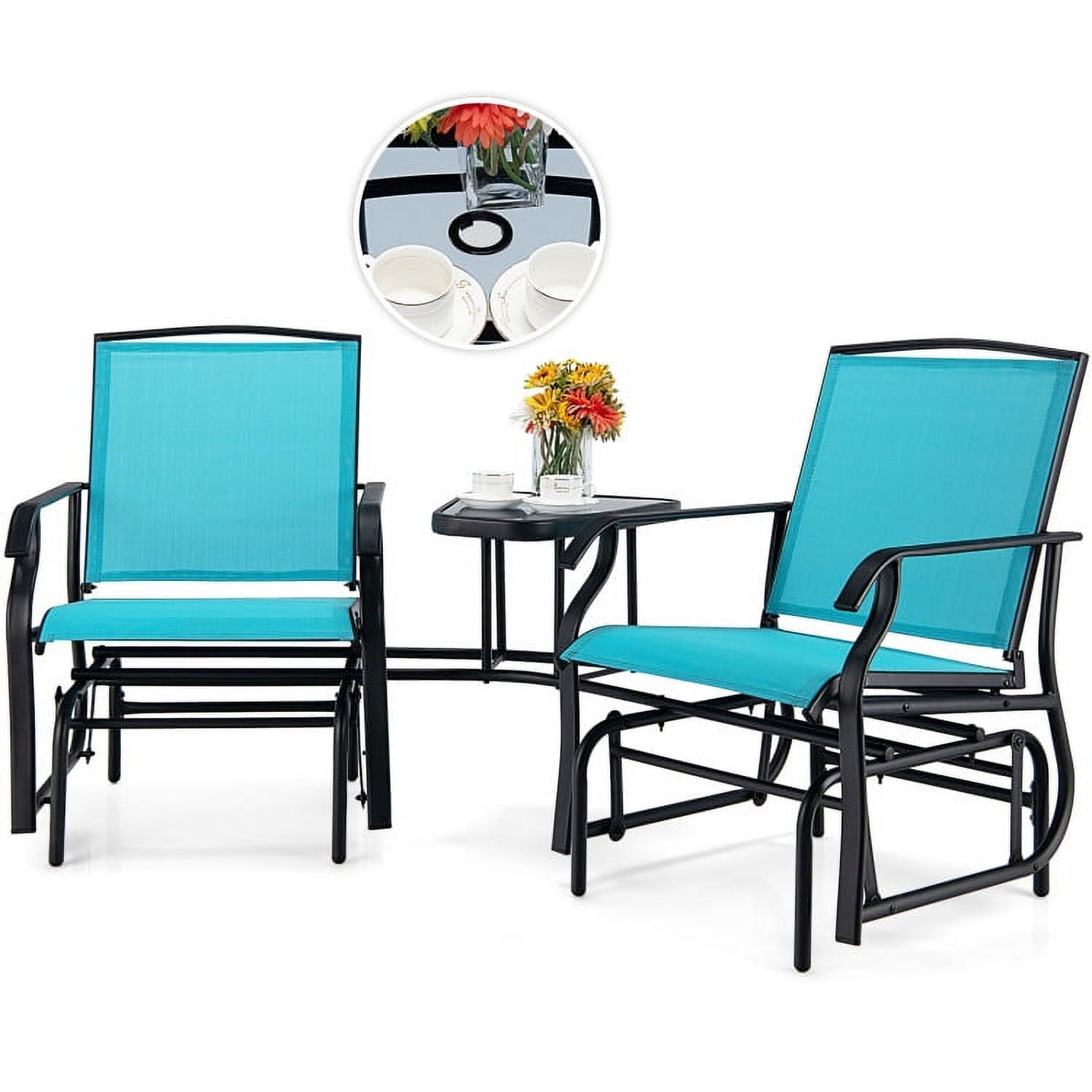 Aimee Lii Patio Conversation Sets, Double Swing Glider Rocker Chair Set with Glass Table, Turquoise