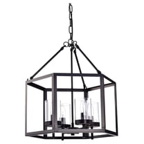 4-Light Fixture, Industrial Farmhouse Lantern Pendant Light Hexagon Cage, Oil Rubbed Bronze Lantern Chandelier Hanging for Kitchen Island Foyer Entryway Bedroom