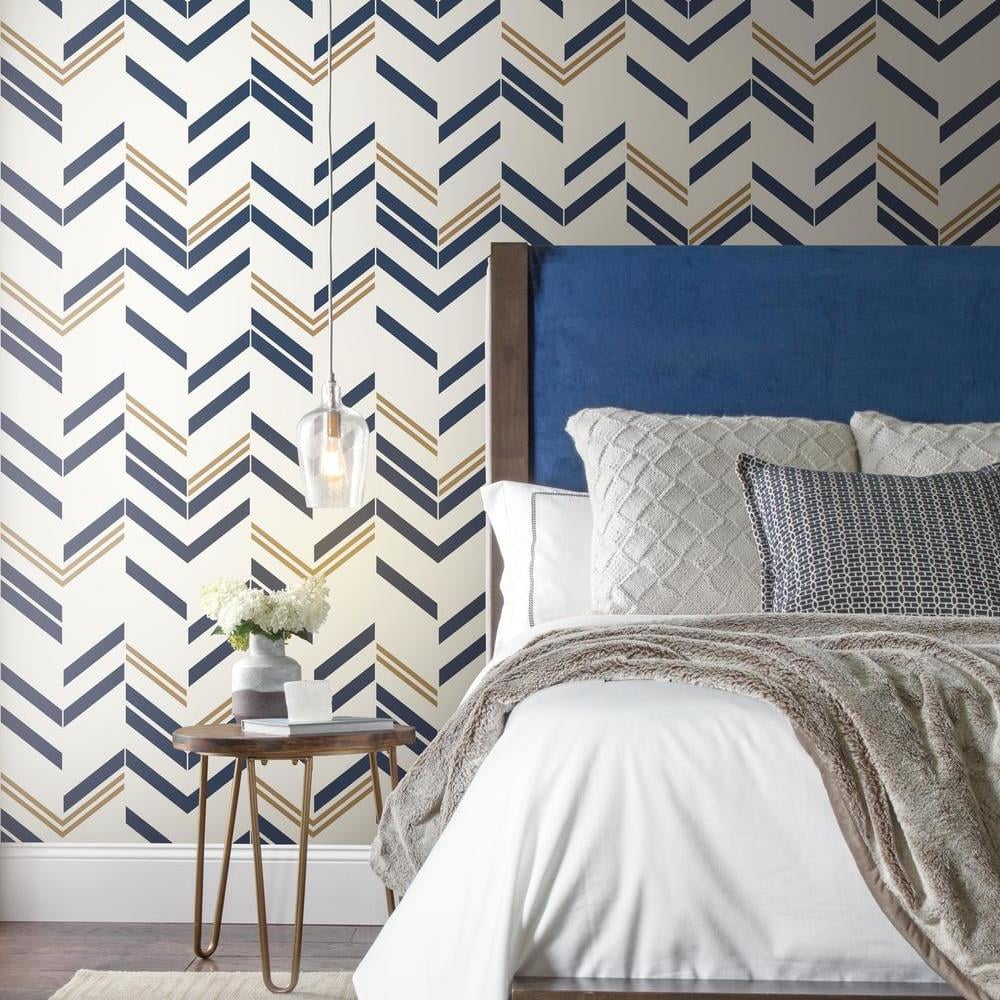 RoomMates Blue Chevron Stripe Peel & Stick Wallpaper - Walmart.com