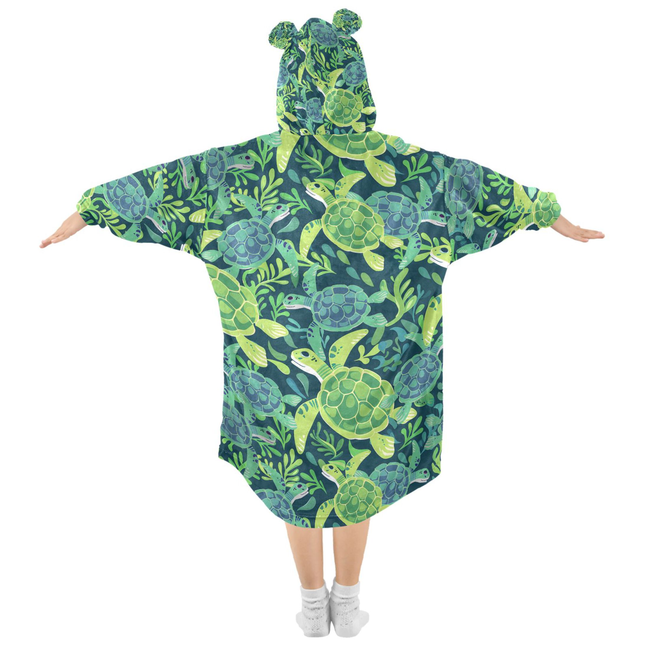 joogoo Blanket Hoodie for Cute Turtles and Seaweed Oversize Sweatshirt 3-14 YR L