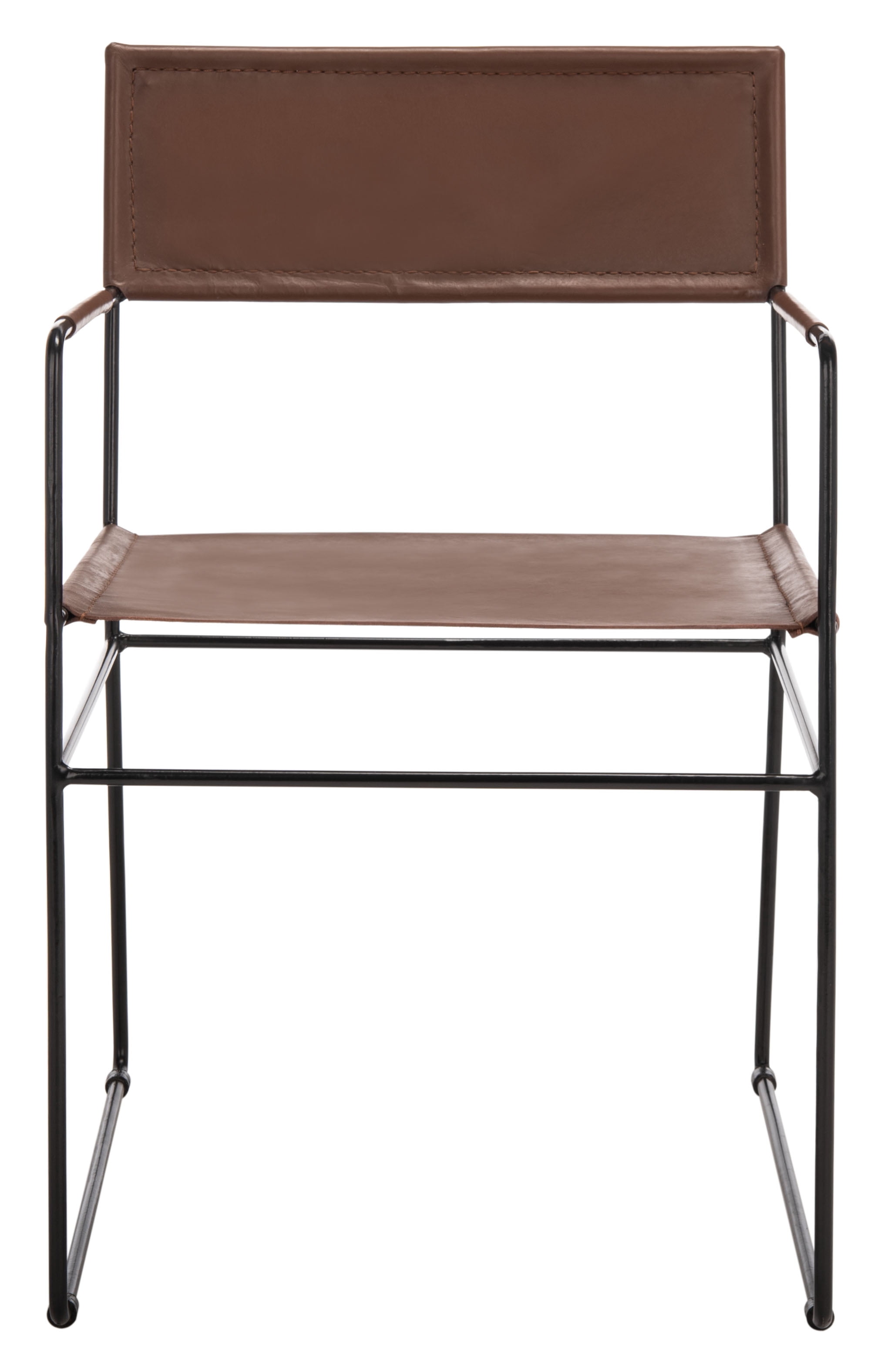SAFAVIEH Alyx Glam Leather Solid Dining Armchair, Cognac/Black (Set of 2)