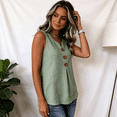thumbnail image 6 of Tank Tops for Women Cotton Linen Button V Neck Sleeveless Shirts Casual Summer Gauze Boho Tops Beach Western Shirts Light Green 2XL, 6 of 6