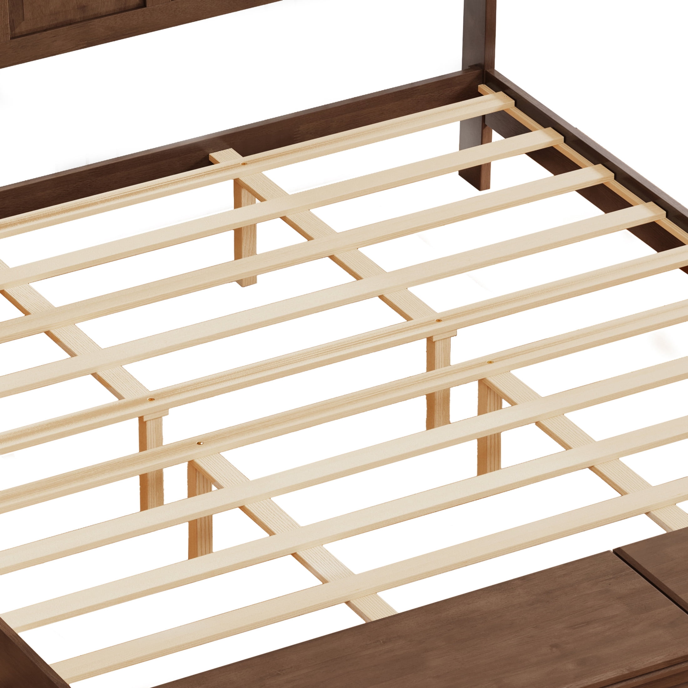GDF Studio King Size Solid Wood Sleigh Bed with Tall Headboard and Storage Bench, Walnut