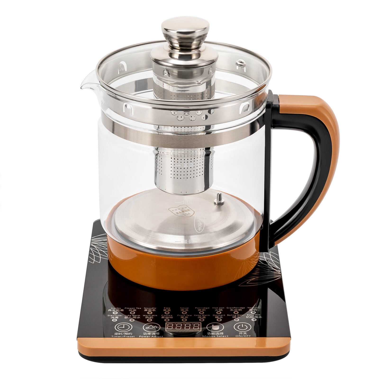Electric Hot Tea Maker, Glass Kettle with Temperature Control, Stainless Steel Water Boiler