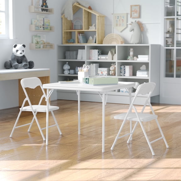 Flash Furniture Kids White 3 Piece Folding Table and Chair Set