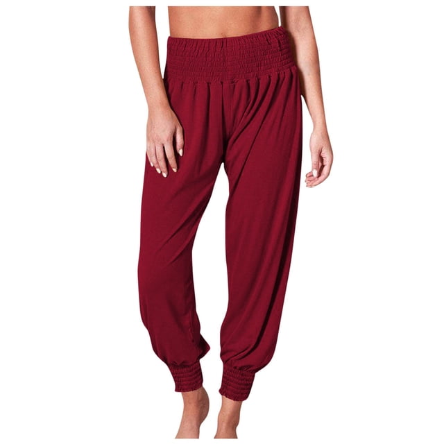 Pantalones largos para mujer, para el hogar recreativo, Harron, Color sólido, elásticos, a media cintura, deportes, Yoga, mallas plegables, pantalones largos Odeerbi ODB-2