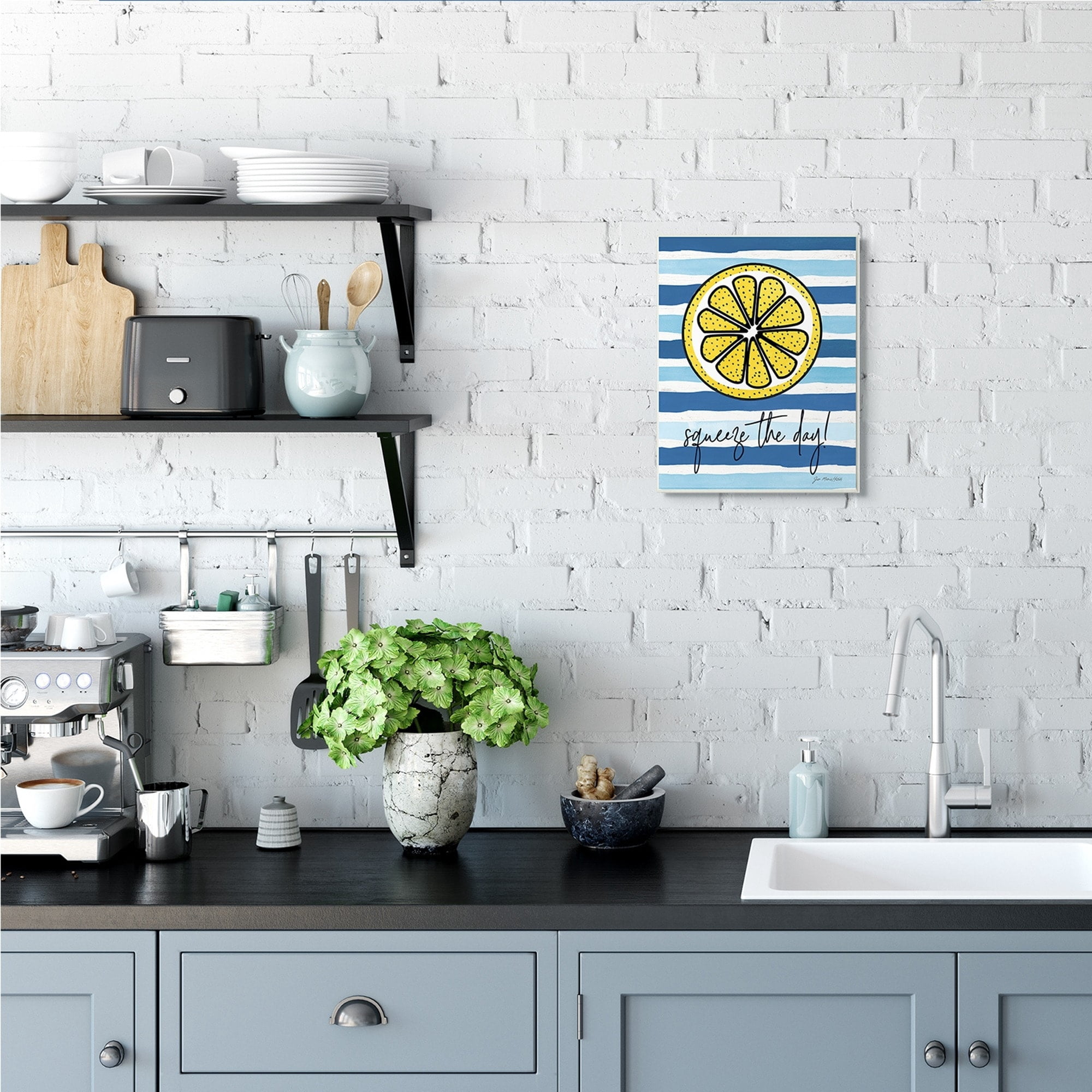 Stupell Industries Squeeze The Day Expression Lemon Nautical Stripes,10 x 15,Designed by Jennifer Pugh