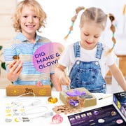 Piano Potato 2-in-1 Gemstone Dig Kit & DIY LED Night Light - Excavate 6 Genuine Rocks & Minerals, STEM Science Educational Toy, Custom Bedside Lamp Craft Gift for Boys & Girls Ages 6-12