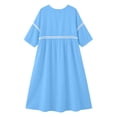thumbnail image 4 of Ygbgbb Women V‑Neck Hollow Lace Trim Maxi Dress, Three‑Quarter Sleeve Empire‑Waist Loose Flowy Dress for Summer Beach and Resort‑Style Outfits Blue L, 4 of 7