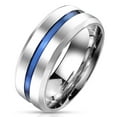 thumbnail image 5 of His and Hers 3 Piece Trio Sterling Silver Thin Blue Line Wedding Band Engagement Ring Set 10/5, 5 of 9