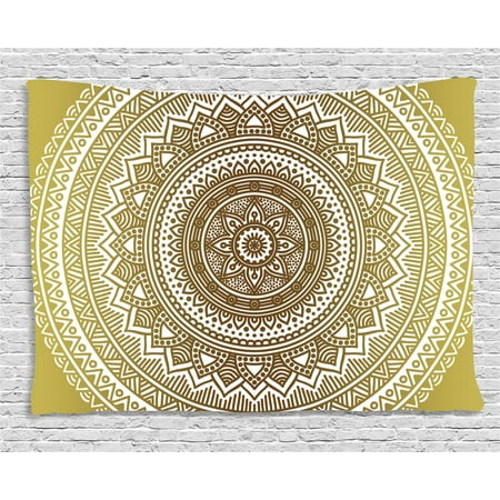 - Gold Tapestry, Ombre Mandala Flower Pattern Golden Queen Inspired Ethnic Prints Hippie Design, Wall Hanging for Bedroom Living Room Dorm Decor, 60W X 40L Inches, Gold and White, by Ambesonne