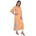 thumbnail image 2 of Moomaya Solid Rayon Kurta For Women bell Sleeve Drawstring Neck Long Ethnic Kurti, 2 of 6
