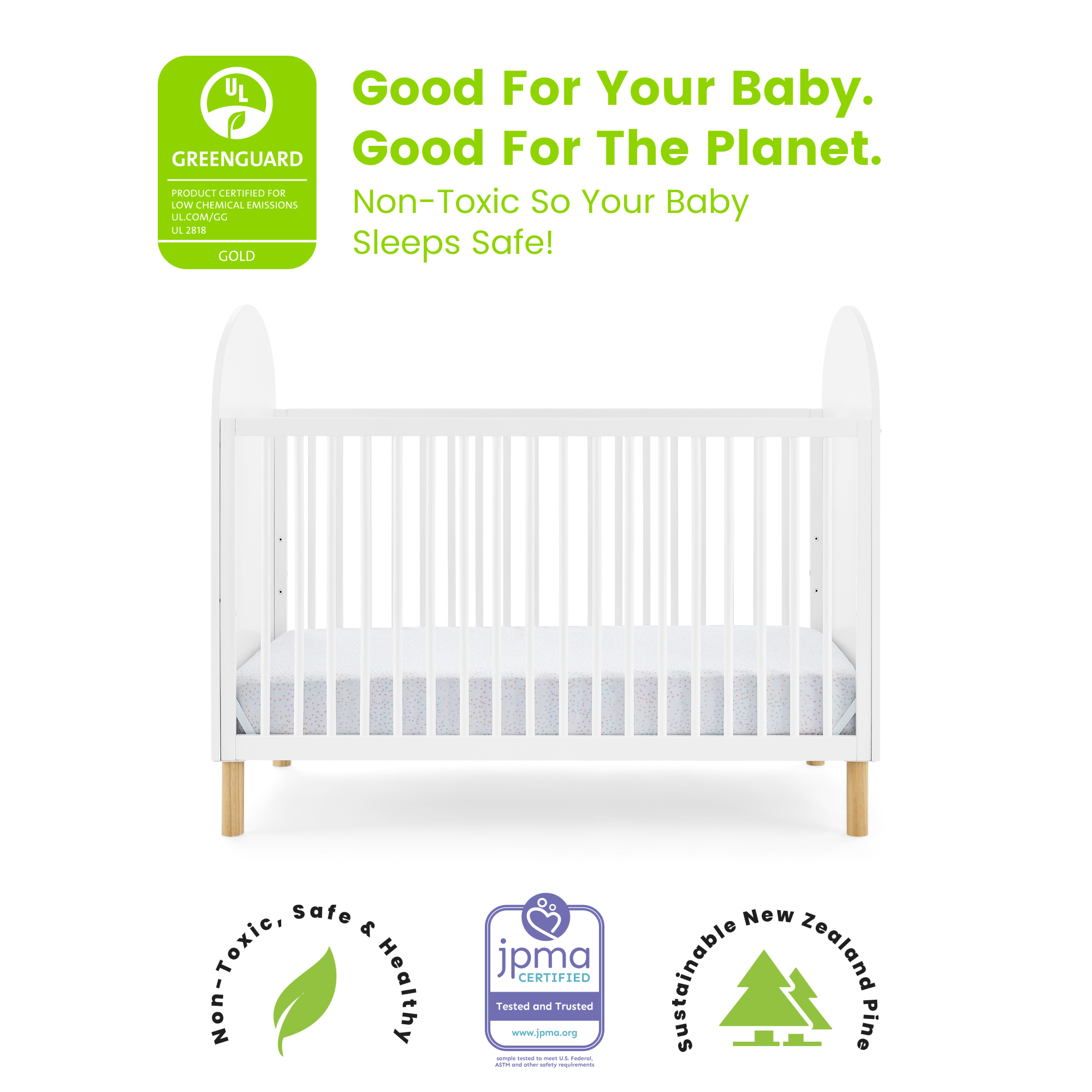 Delta Children Reese 4-in-1 Convertible Crib - Greenguard Gold Certified, Bianca White/Natural - image 5 of 19