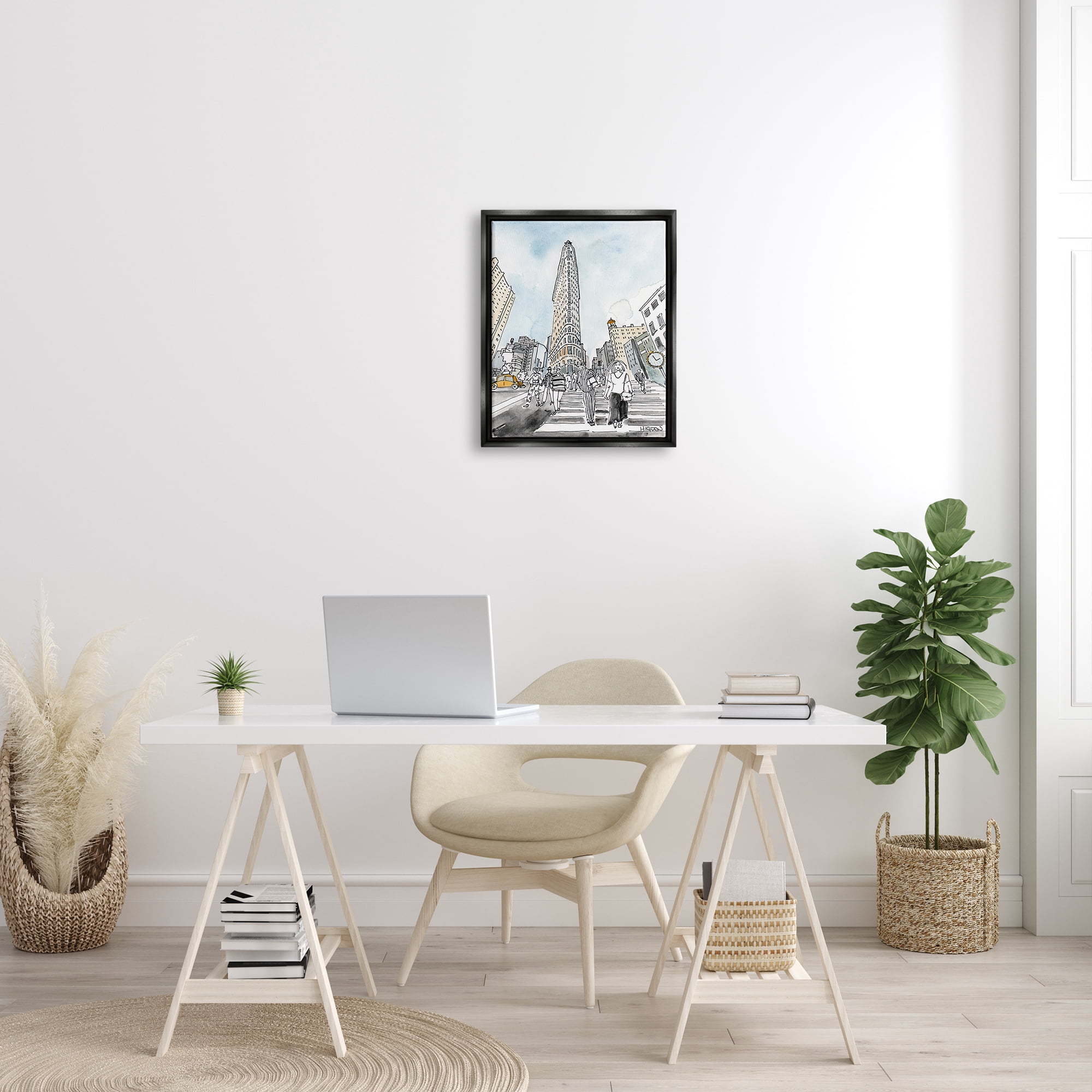 Stupell Industries Urban City Streets Crosswalk Town & City Painting Black Floater Framed Art Print Wall Art