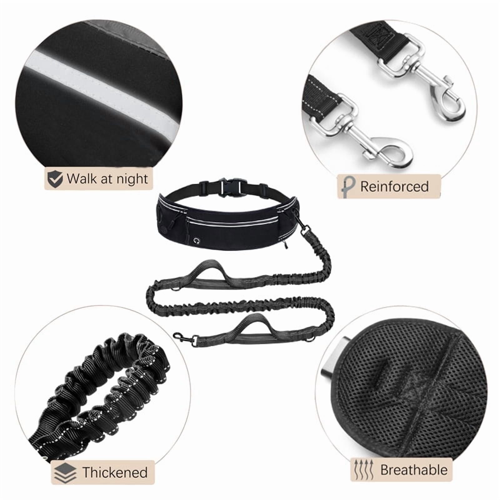 Hands Free Dog Leash for Dogs & Multi-Function Pockets,Adjustable Waist Belt Leash for Dog Walking-Leashes for Medium & Large Breeds-Pouch,Outdoor training Leash, Retractable Bungee,Padded Handles