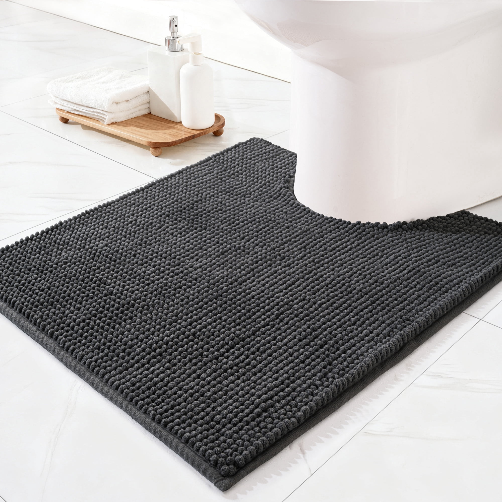 Exclusivo Mezcla Toilet Rugs U-Shaped 20x24, Extra Soft Absorbent Chenille Bath Rugs Mat, Quick Dry, Machine Washable Bath Mats for Toilet, Grey