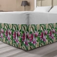 thumbnail image 1 of Watercolor Flowers Bed Skirt, Lily Branches Jungle Begonia Leaves Rainforest Wild Aquarelle, Elastic Bedskirt Dust Ruffle Wrap Around for Bedding Decor, 4 Sizes, Magenta Hunter Green, by Ambesonne, 1 of 2