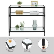 Alden Design 3-layer Modern Tempered Glass Console Table with Shelves for Living Room, Black