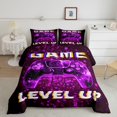 thumbnail image 2 of Feelyou 3D Neon Gamepad Queen Comforter Set for Boy, Dreamy Purple Square Abstract Bedding Sets, Game Level Up Reversible Bedding Comforter Set, Lightweight Room Decor, 3pcs, 2 of 8
