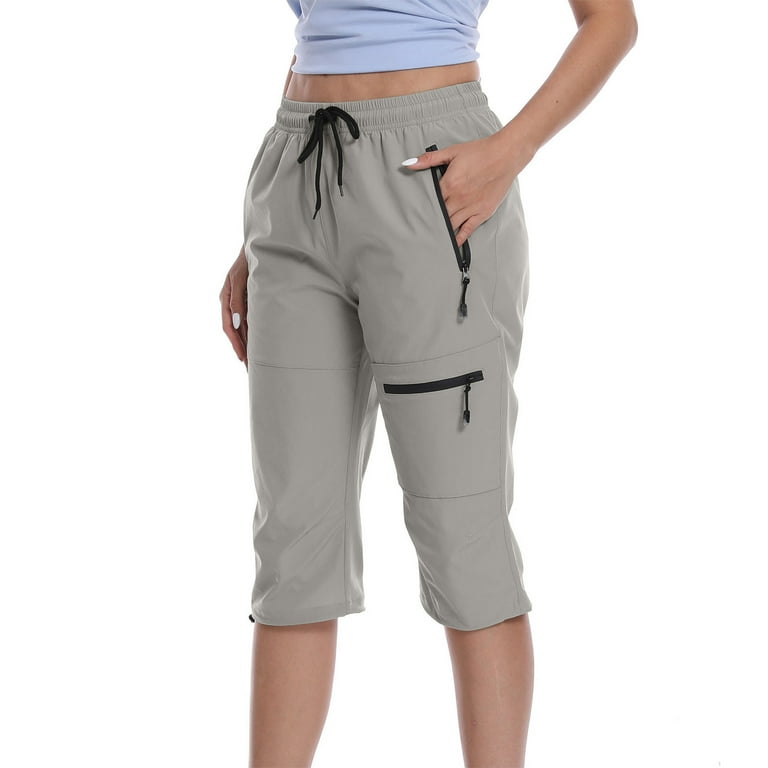 Sweatpants for Women Knee Length Capri Jogger Pants with Zipper Pockets  Drawstring Loose Casual Workout Sportwear (Small, Gray)